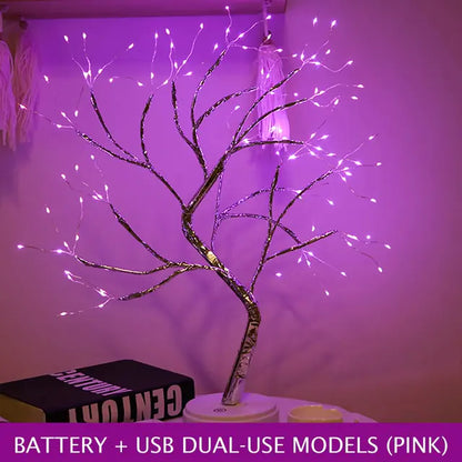 LED Night Light Tabletop Bonsai Tree Light USB 108 LED Pink