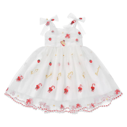 Strawberry Tulle Sleeveless Spaghetti Strap Tutu Dress - - dress