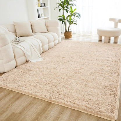 Litanika 9x12 Fuzzy Area Rug for Living Room Bedroom Beige Fluffy Shag Furry Nursery Kids Girls Boys Playroom Rug Soft Plush Shaggy Bedside Decor Carpet Non-Slip Non-Shedding Indoor Floor Rug Kia Day Design