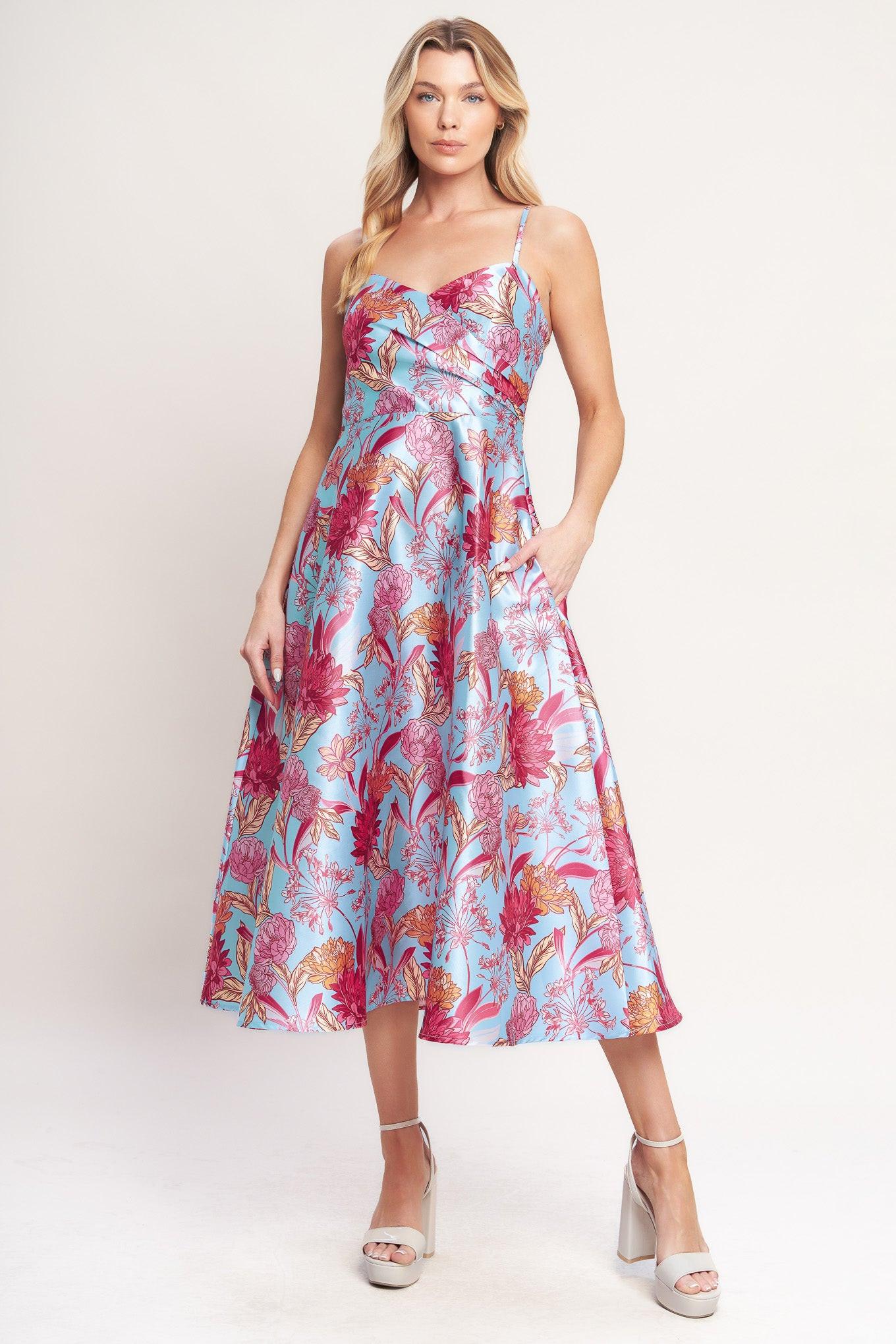 ELEVATED GARDEN WOVEN MIDI DRESS - - DRESSES