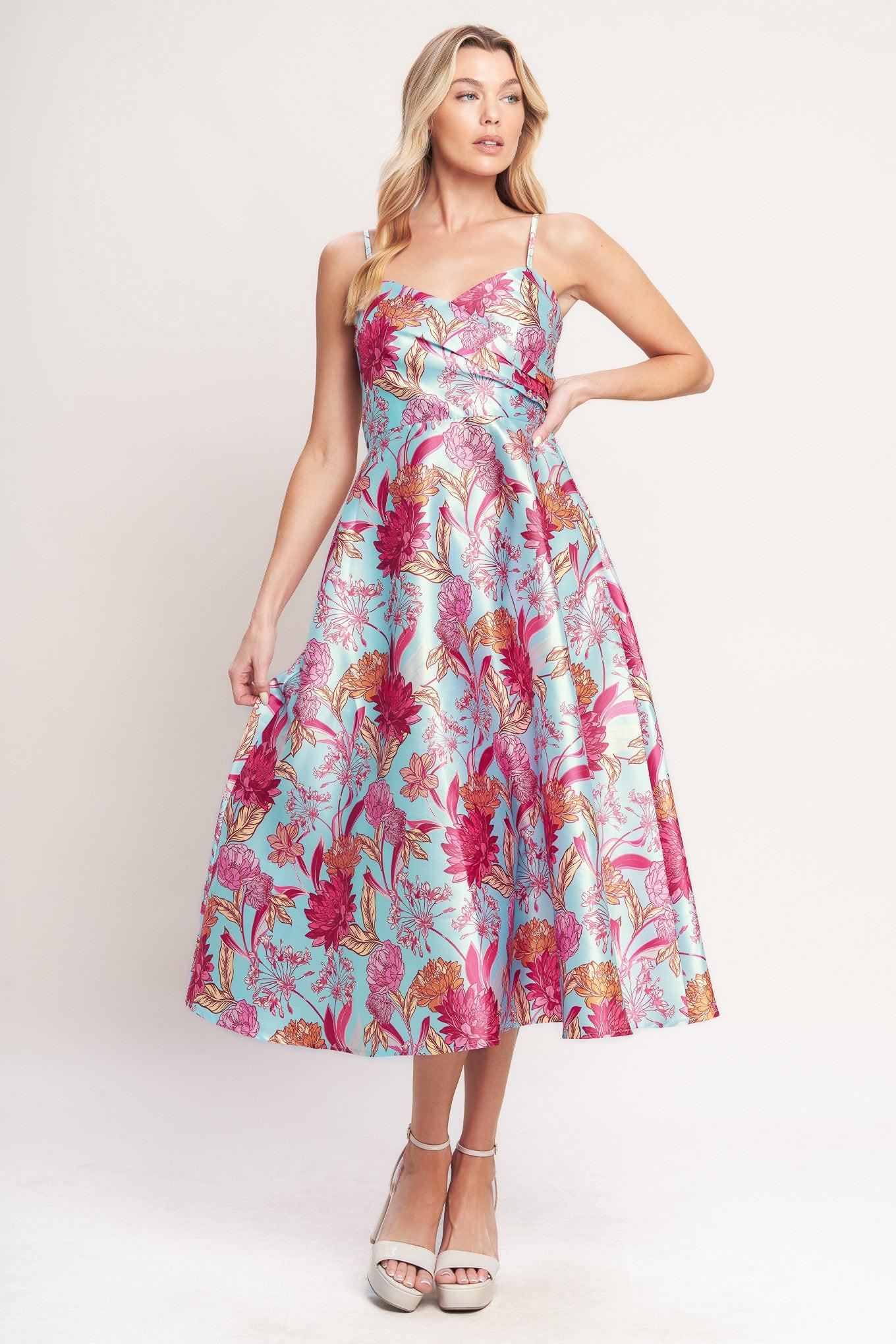 ELEVATED GARDEN WOVEN MIDI DRESS - - DRESSES
