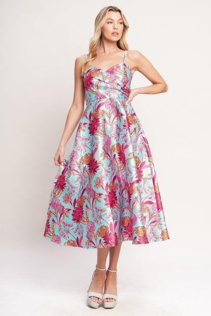 ELEVATED GARDEN WOVEN MIDI DRESS - - DRESSES