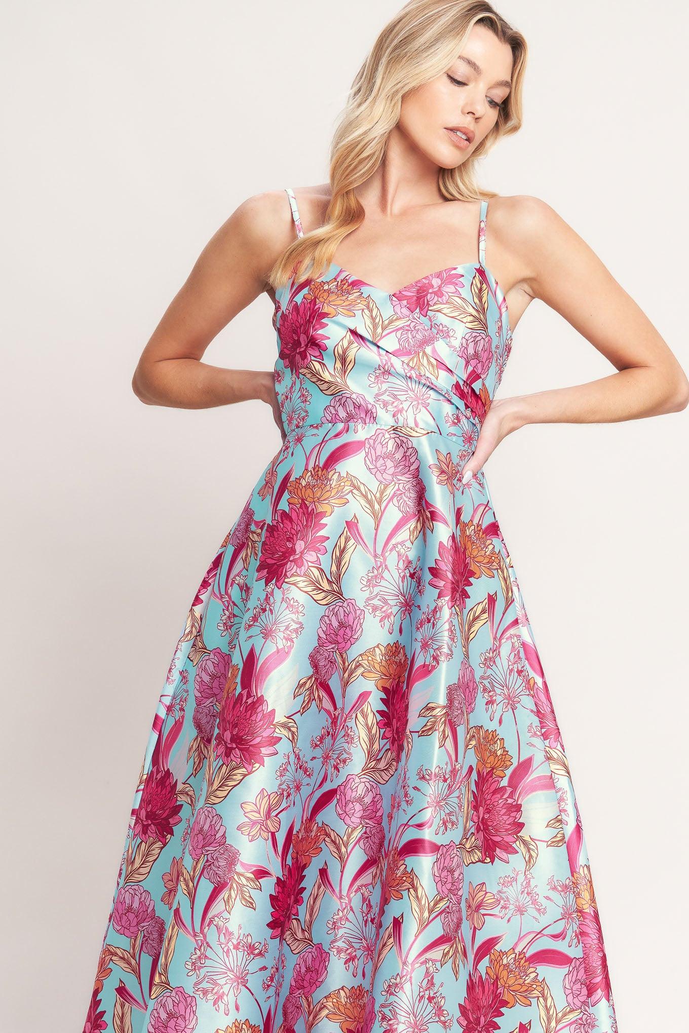 ELEVATED GARDEN WOVEN MIDI DRESS - - DRESSES