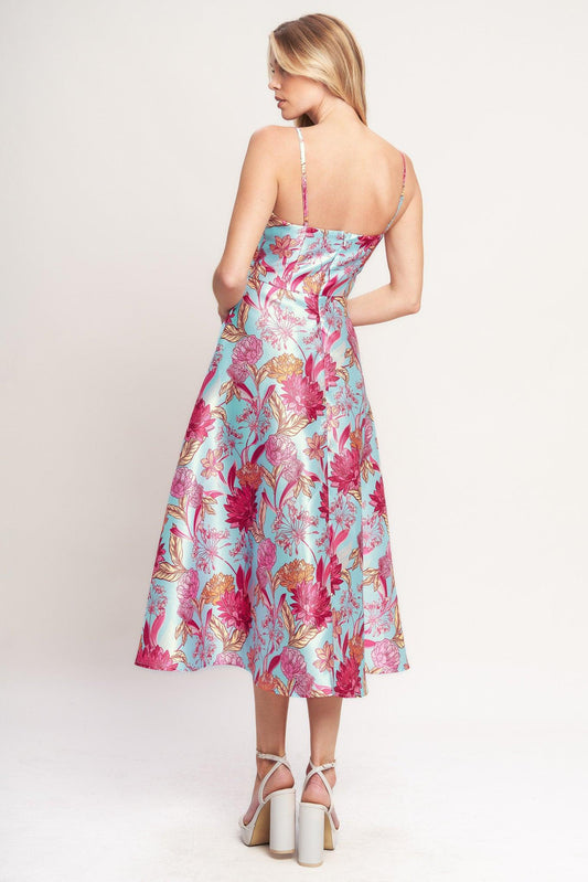 ELEVATED GARDEN WOVEN MIDI DRESS - - DRESSES