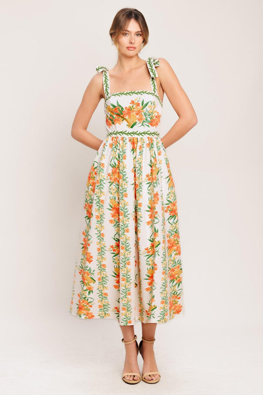MARIGOLD BREEZE WOVEN MIDI DRESS - - DRESSES