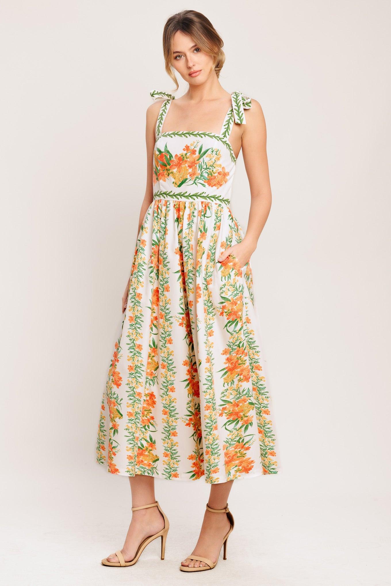 MARIGOLD BREEZE WOVEN MIDI DRESS - - DRESSES