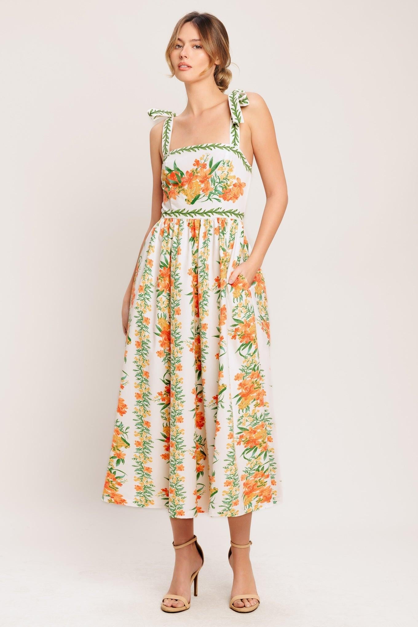 MARIGOLD BREEZE WOVEN MIDI DRESS - - DRESSES