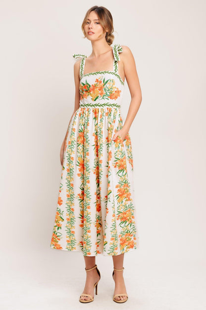 MARIGOLD BREEZE WOVEN MIDI DRESS - - DRESSES