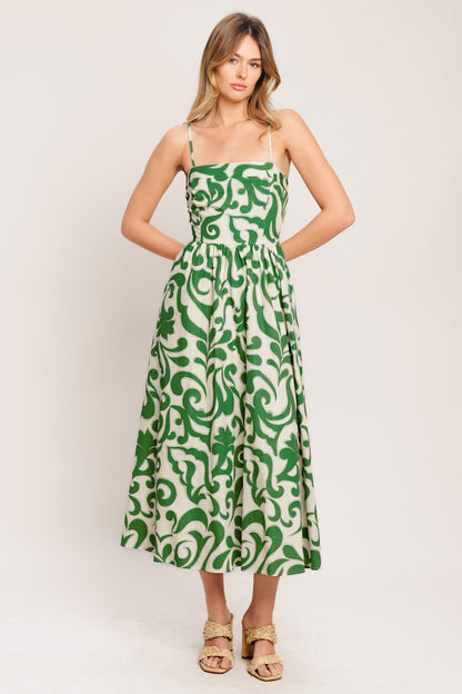 ART NOUVEAU FLORAL WOVEN MIDI DRESS - - DRESSES