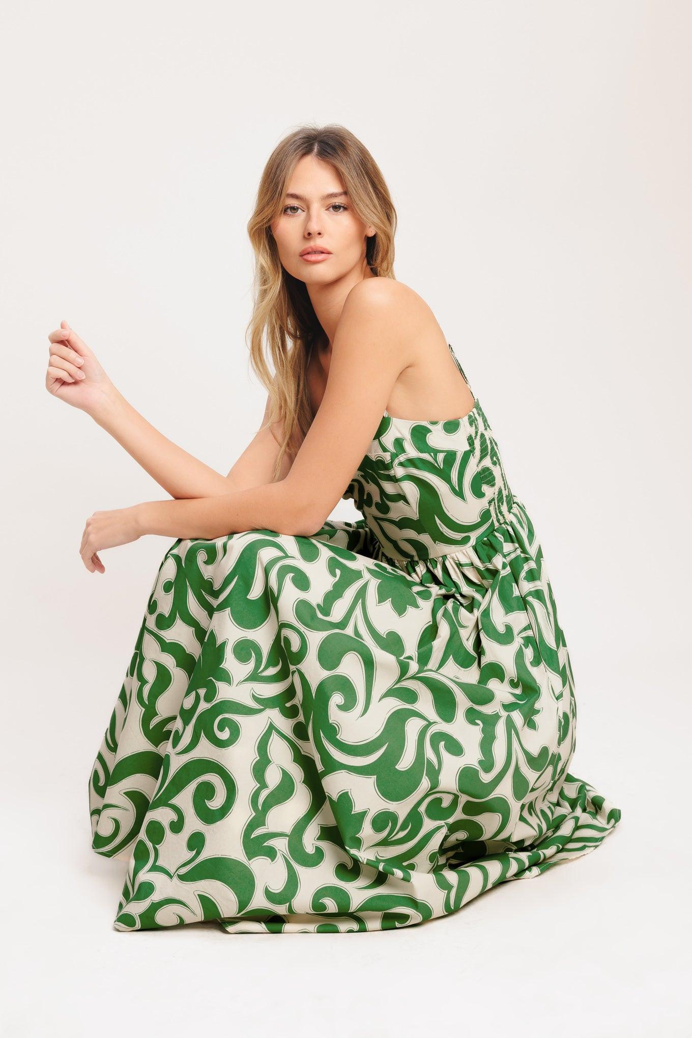 ART NOUVEAU FLORAL WOVEN MIDI DRESS - - DRESSES