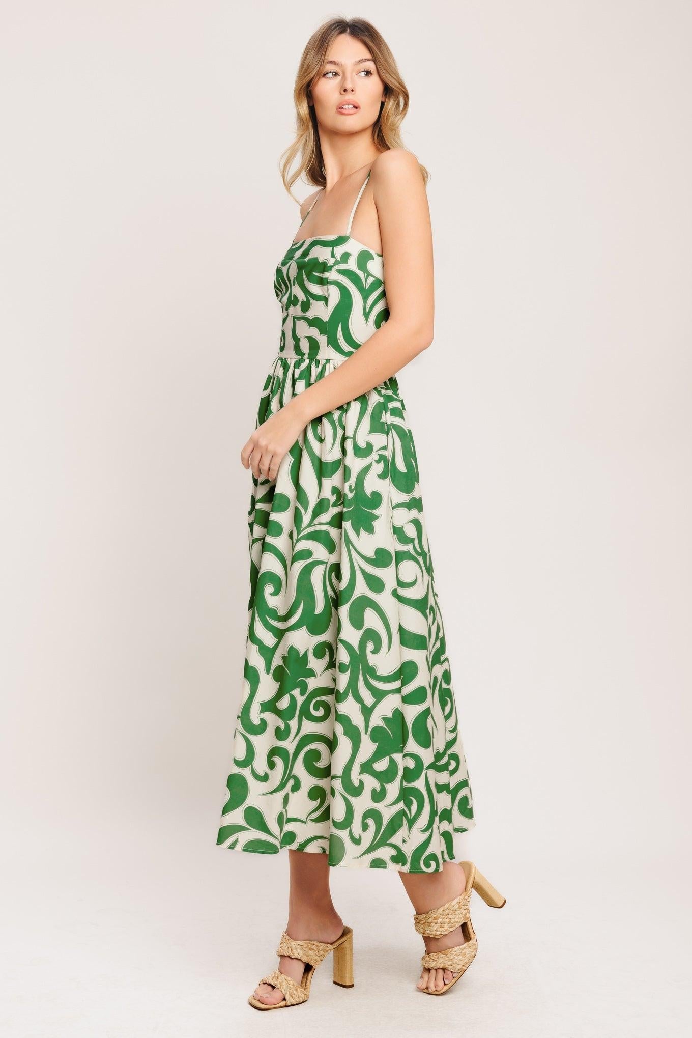 ART NOUVEAU FLORAL WOVEN MIDI DRESS - - DRESSES