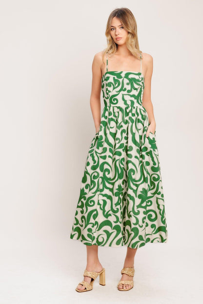 ART NOUVEAU FLORAL WOVEN MIDI DRESS - - DRESSES