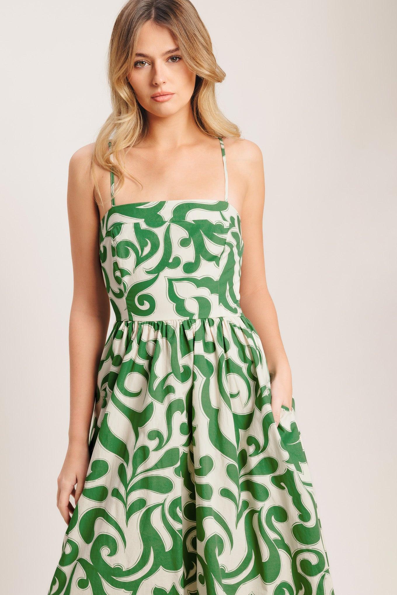 ART NOUVEAU FLORAL WOVEN MIDI DRESS - - DRESSES