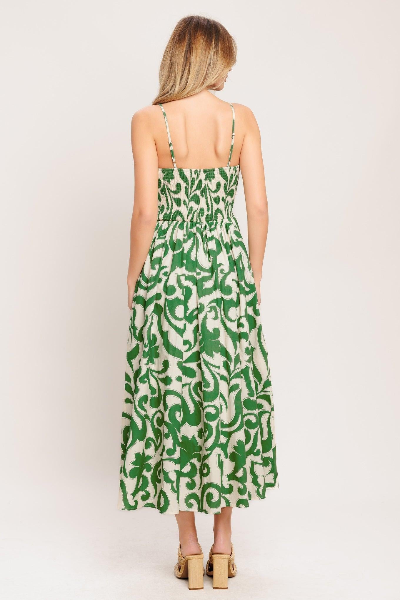 ART NOUVEAU FLORAL WOVEN MIDI DRESS - - DRESSES