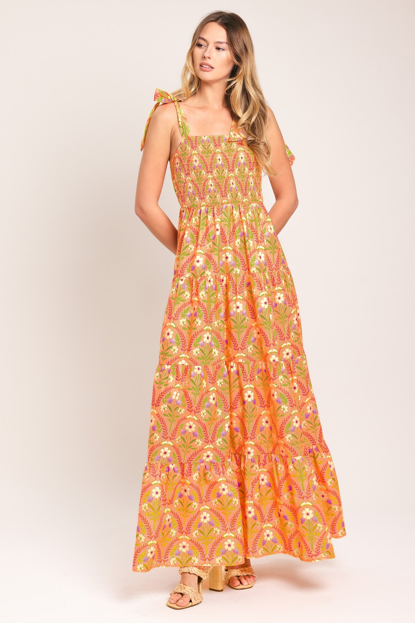 SUNKISS FLORAL WOVEN MAXI DRESS - - DRESSES