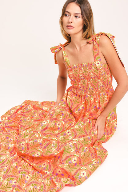 SUNKISS FLORAL WOVEN MAXI DRESS - - DRESSES