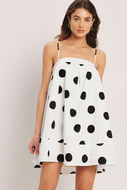 RUNWAY POLKA WOVEN MINI DRESS - - DRESSES