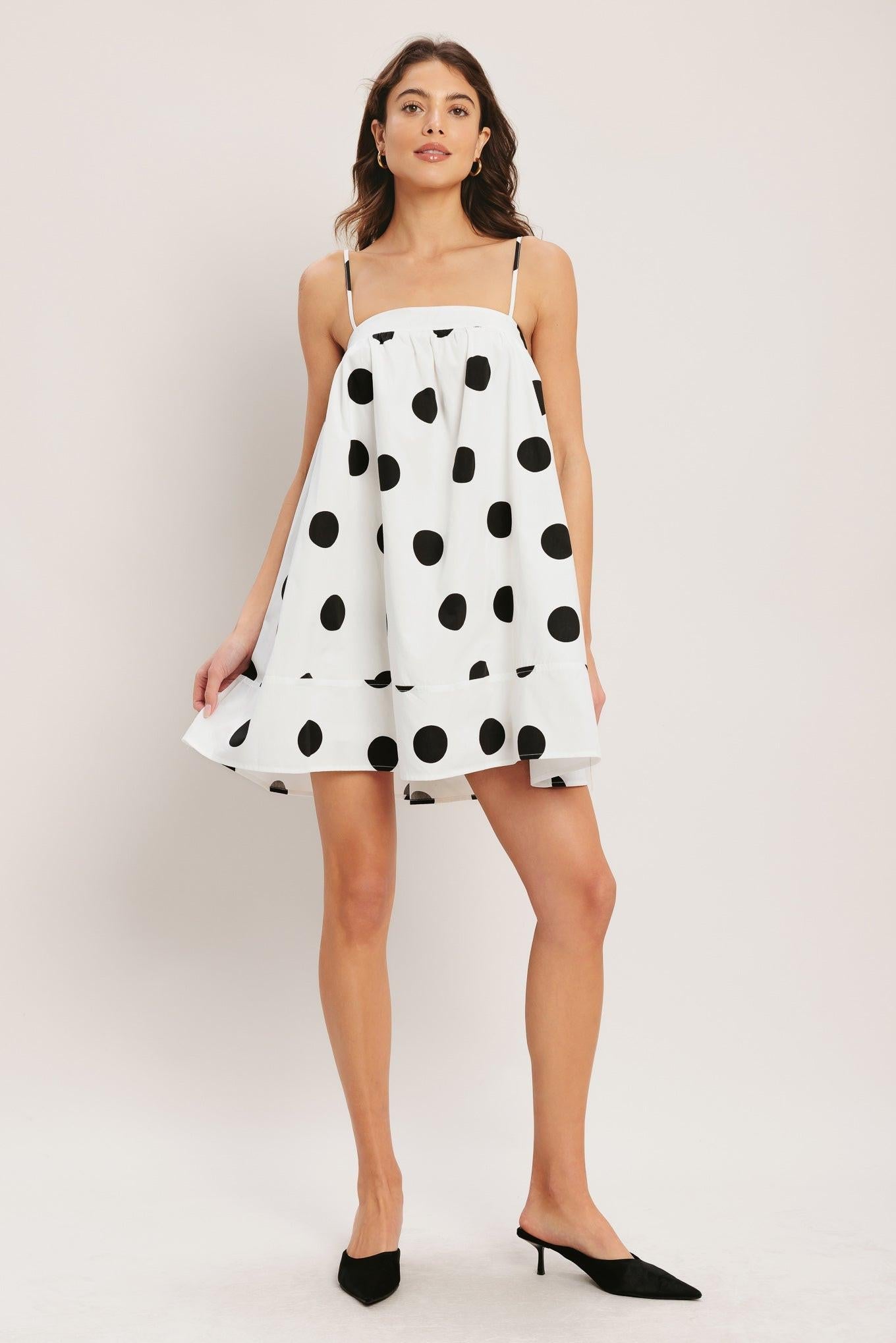 RUNWAY POLKA WOVEN MINI DRESS - - DRESSES