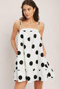 RUNWAY POLKA WOVEN MINI DRESS - WHITE BLACK - DRESSES