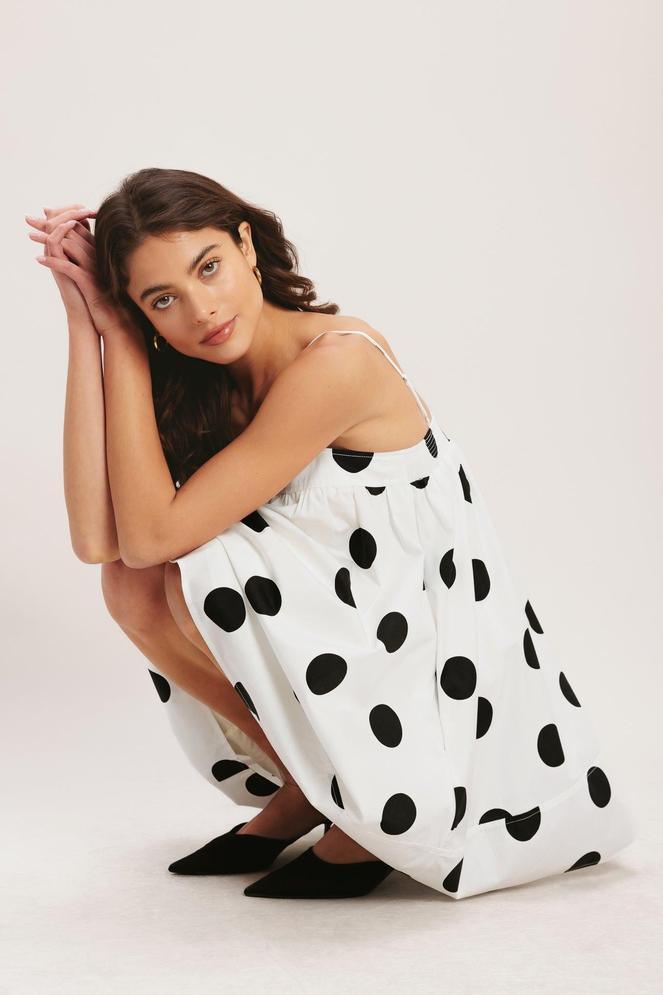 RUNWAY POLKA WOVEN MINI DRESS - - DRESSES