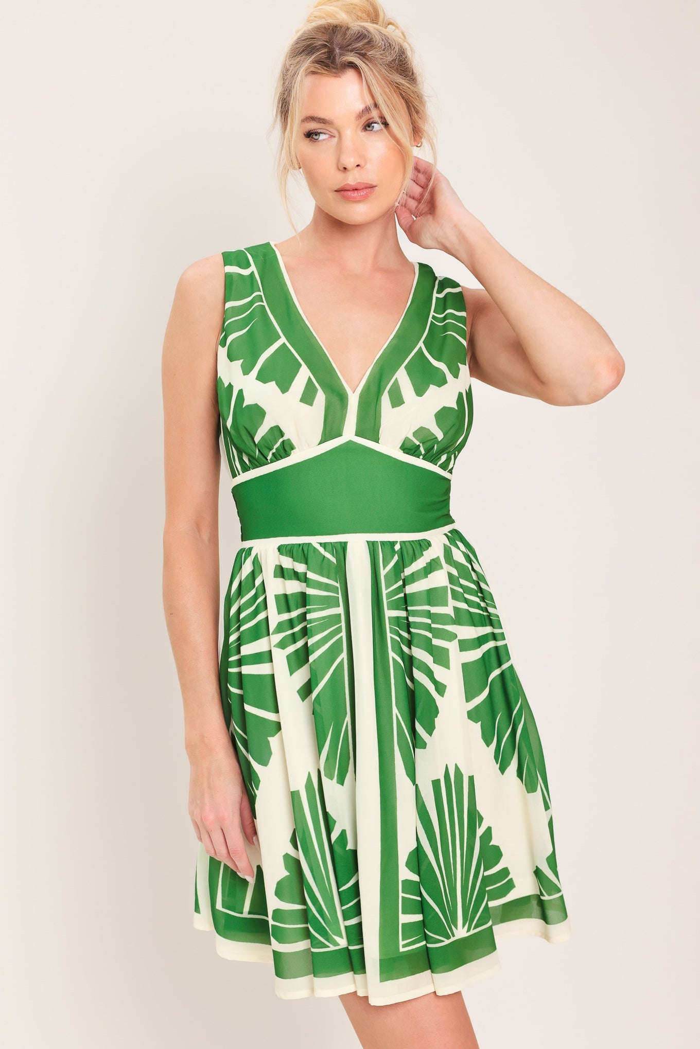 PALM BREEZE WOVEN MINI DRESS - - DRESSES