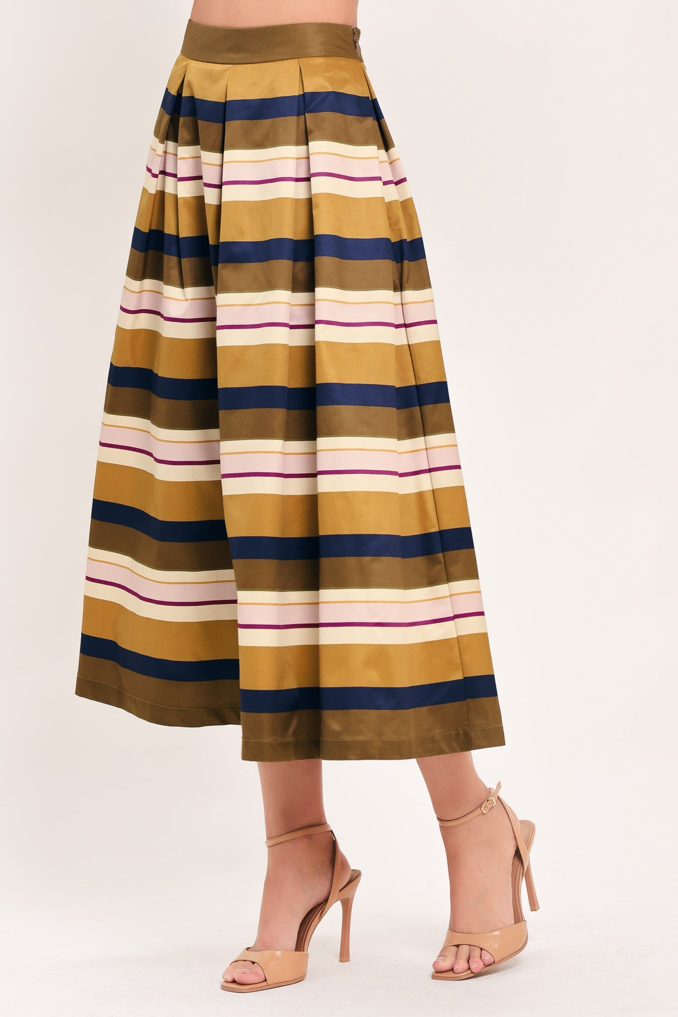 SAFFRON STRIPE WHISPER WOVEN FULL MIDI SKIRT - - SKIRTS