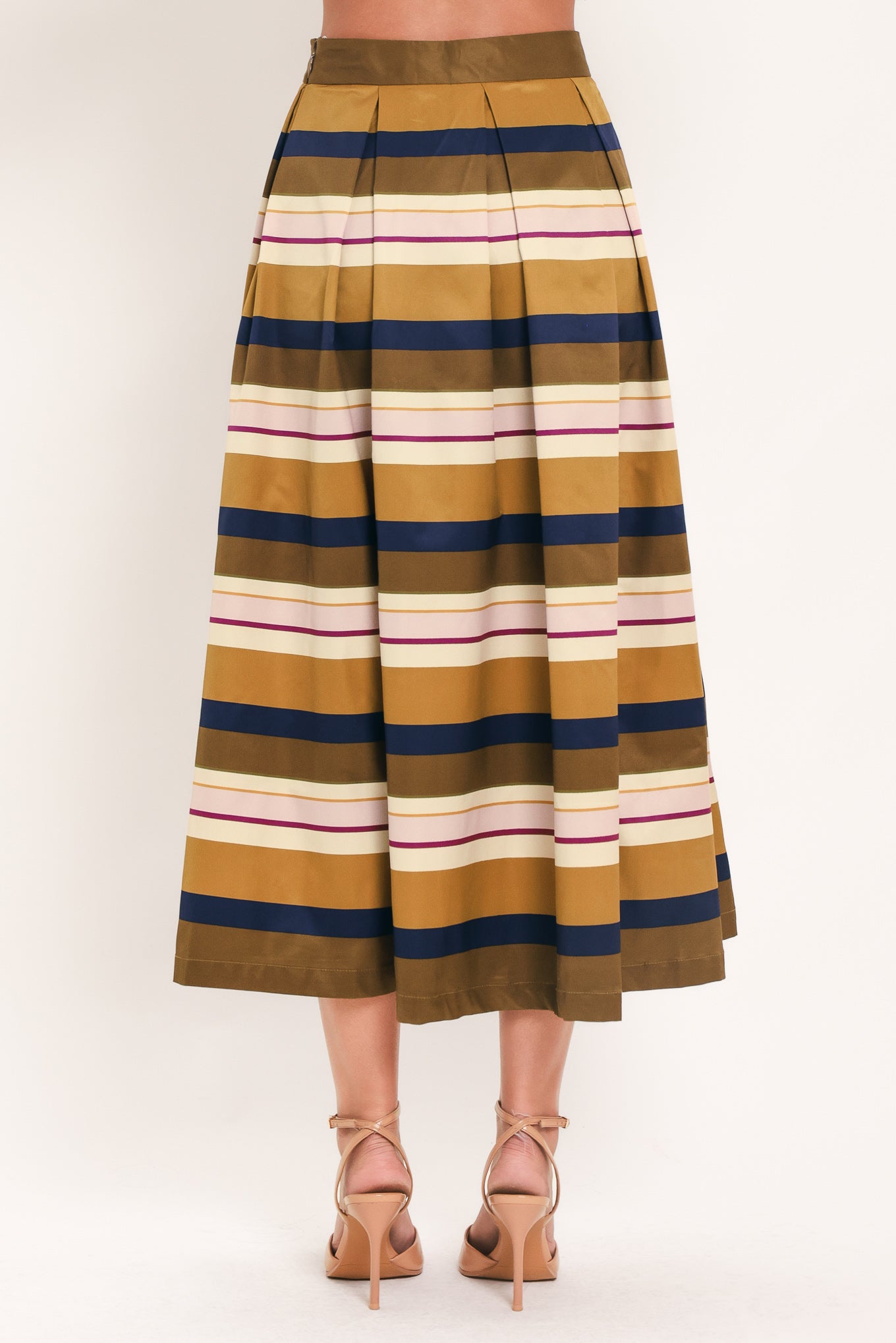 SAFFRON STRIPE WHISPER WOVEN FULL MIDI SKIRT - - SKIRTS