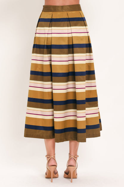 SAFFRON STRIPE WHISPER WOVEN FULL MIDI SKIRT - - SKIRTS
