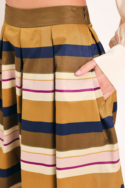 SAFFRON STRIPE WHISPER WOVEN FULL MIDI SKIRT - - SKIRTS