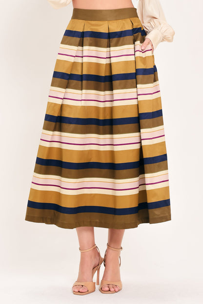 SAFFRON STRIPE WHISPER WOVEN FULL MIDI SKIRT - - SKIRTS