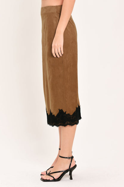 UMBER LACE AFTERGLOW FAUX SUEDE STRAIGHT SKIRT - - SKIRTS