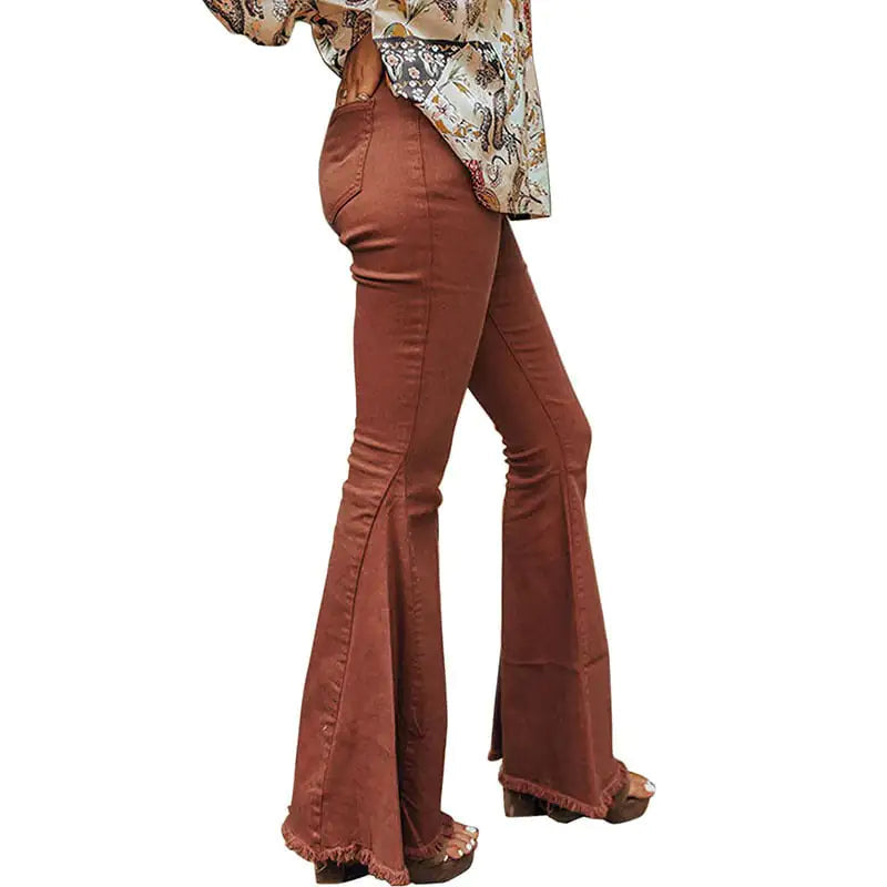 Solid Color High Waist Pocket Button Jeans - - jeans