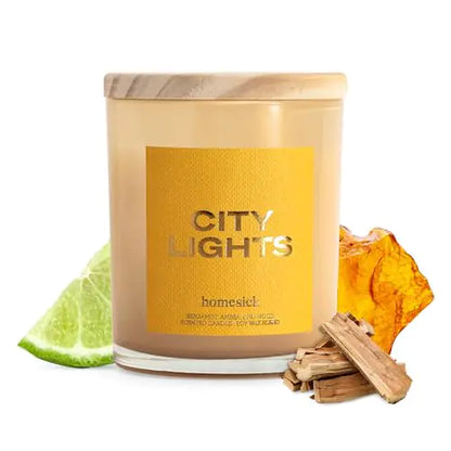 Homesick Scented Candles for Home (City Lights) - 7.5 oz Long-Lasting Natural Soy Wax Blend Jar Candle Gift for Women & Men for All Occasions 30-35 Hours Burn Time - Notes of Amber & Bergamot