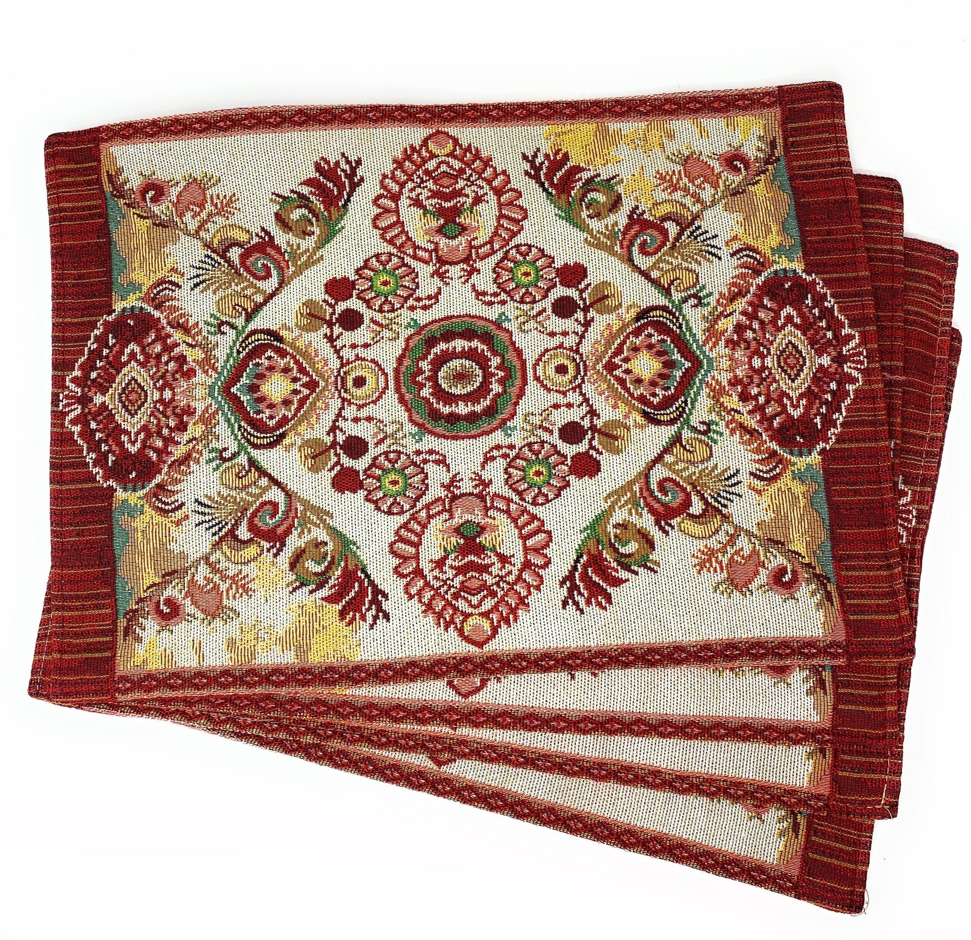 Tache Burgundy Ornate Paisley Woven Tapestry Placemats - Eclectic Modern Dining Set (18194) - - Placemat