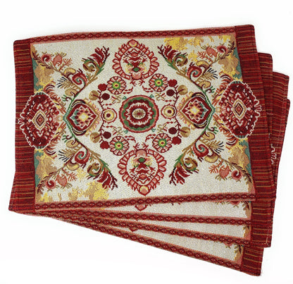 Tache Burgundy Ornate Paisley Woven Tapestry Placemats - Eclectic Modern Dining Set (18194) - - Placemat