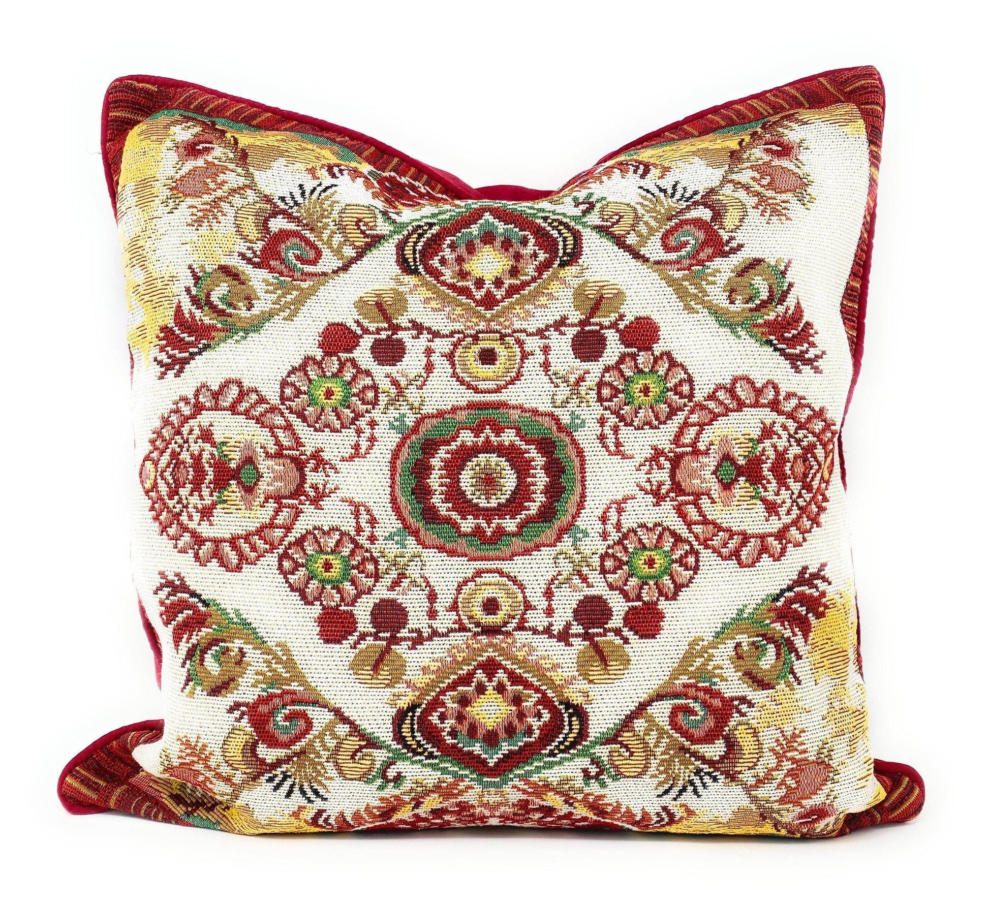 Tache Elegant Burgundy Ornate Paisley Woven Tapestry Throw Pillow Cover (18194) - 1 Piece - Pillow Cover