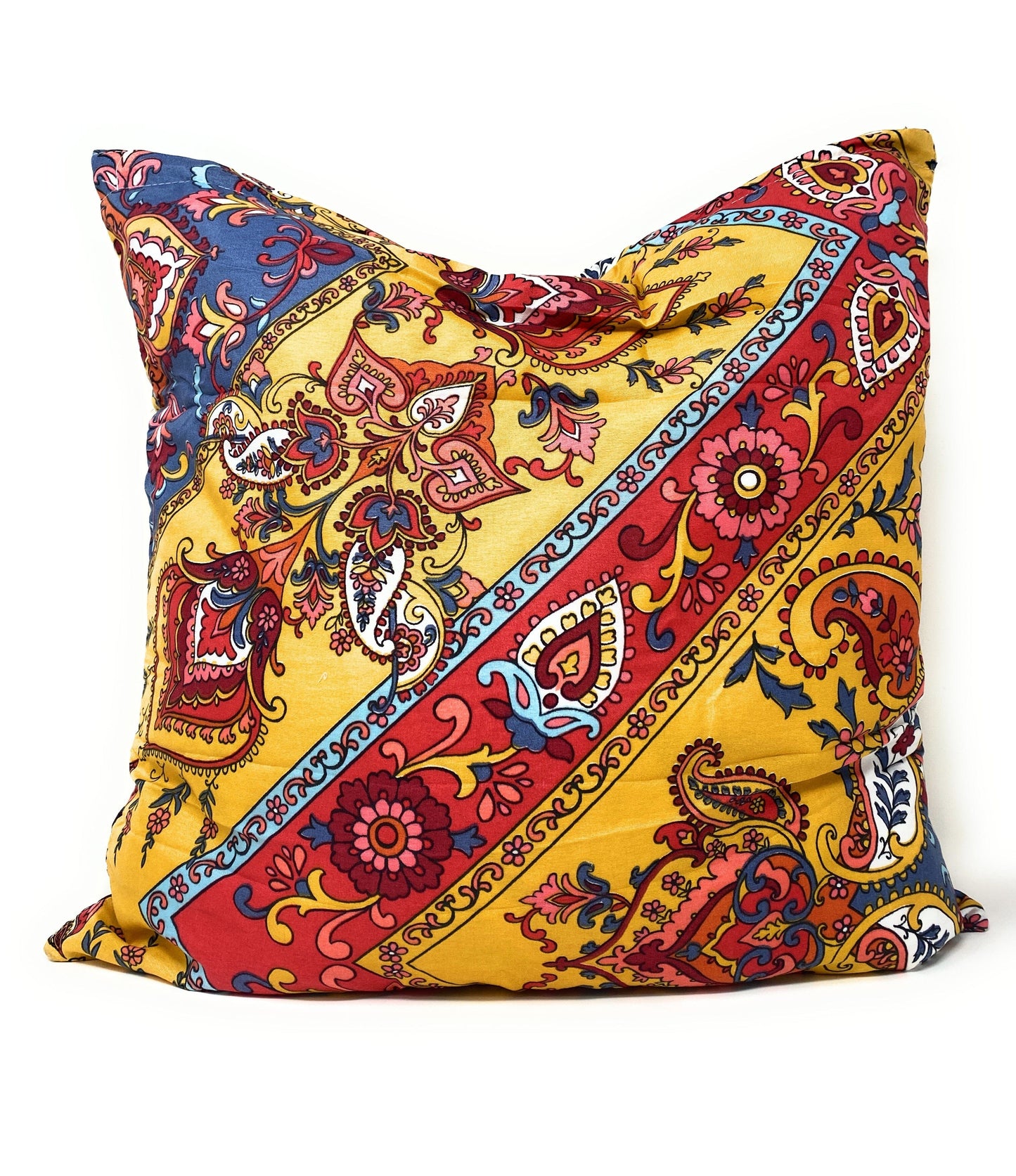 Tache Mustard Yellow Blue Red Paisley Chevron Hanging Gardens Cushion Cover 2-Pieces (HS3148Y) - - Euro Sham / Cushion Cover