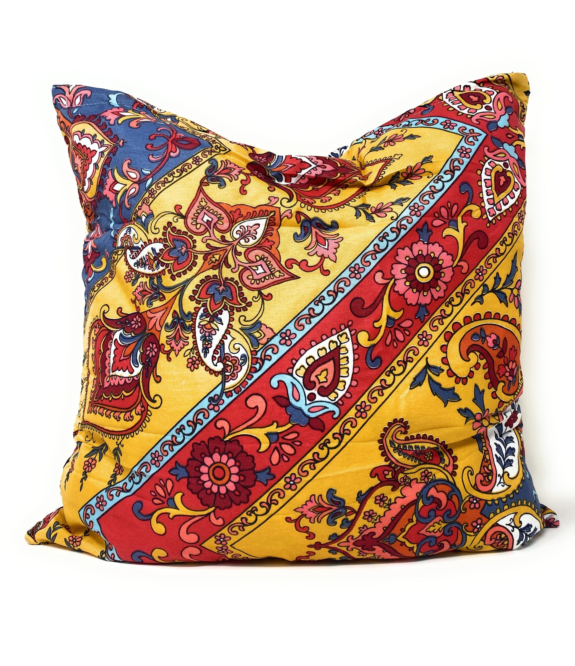 Tache Mustard Yellow Blue Red Paisley Chevron Hanging Gardens Cushion Cover 2-Pieces (HS3148Y) - - Euro Sham / Cushion Cover