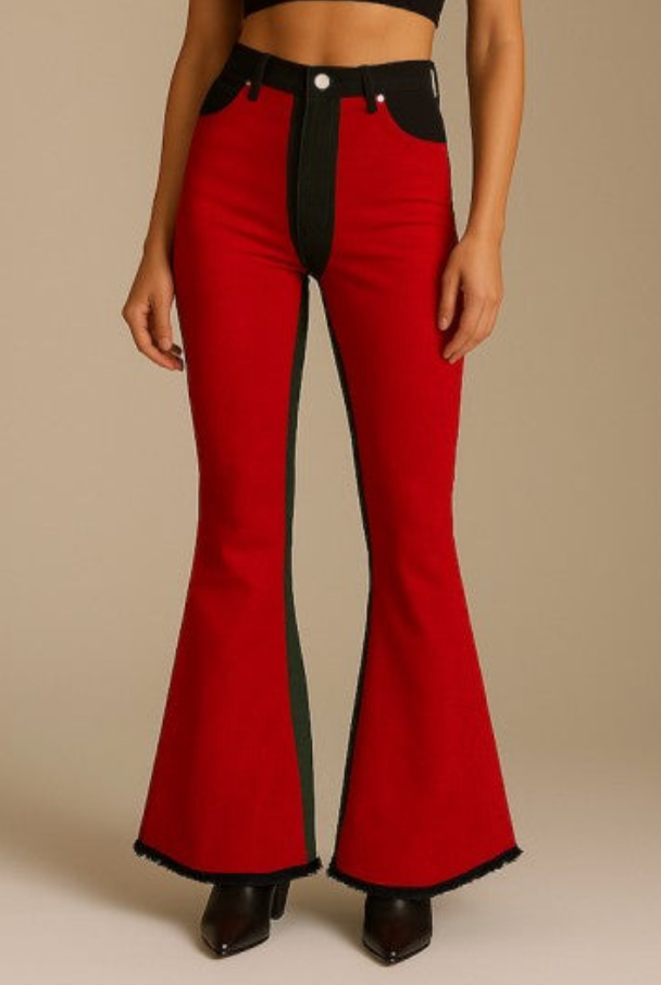 Red Suede Chap Panel Bell Bottom Jeans -32” Inseam- Neon Spur- {{Product type}}