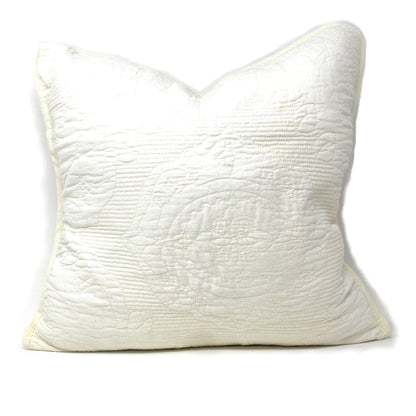 Tache Cotton Ivory White Paisley Damask Matelassé Powder Snow Cushion Covers / Euro Sham (JHW-643) - 26 x 26 - Euro Sham / Cushion Cover
