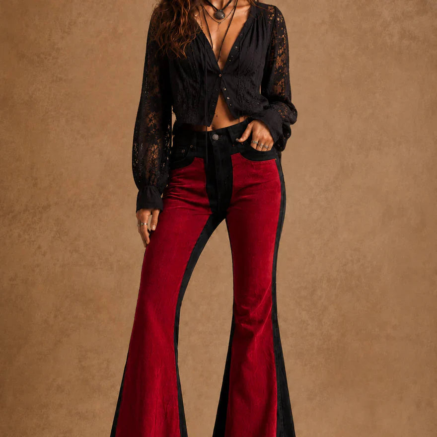 Red Suede Chap Panel Bell Bottom Jeans -32” Inseam- Neon Spur- {{Product type}}