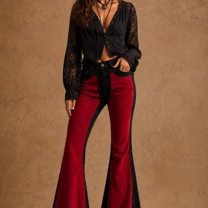 Red Suede Chap Panel Bell Bottom Jeans -32” Inseam- Neon Spur- {{Product type}}