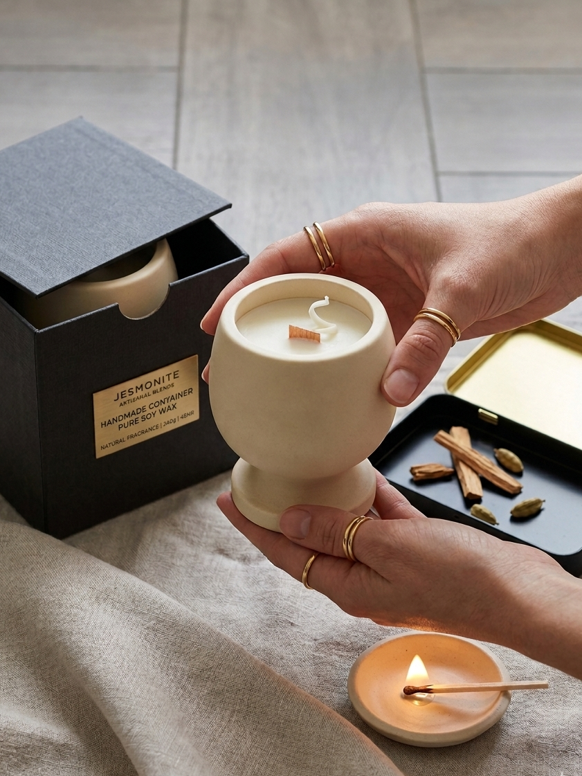 Jesmonite Pedestal Candle - - candles