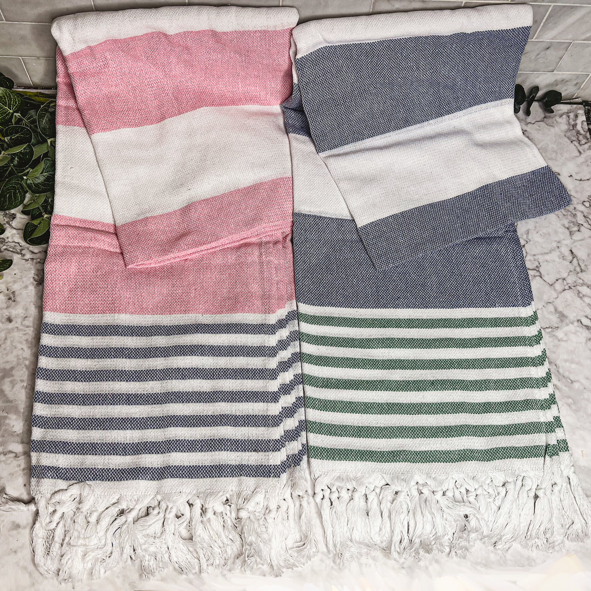Mediterranean Cotton Bath Towel 180GSM Lightweight Gray Blue Summer - - Textiles & Pillows