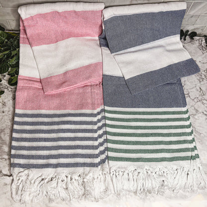 Mediterranean Cotton Bath Towel 180GSM Lightweight Gray Blue Summer - - Textiles & Pillows