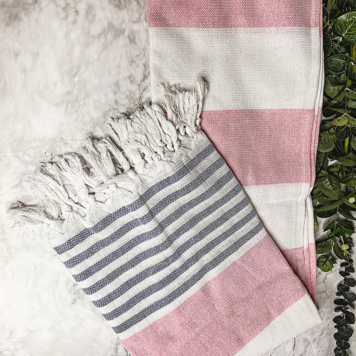 Mediterranean Cotton Bath Towel 180GSM Lightweight Gray Blue Summer - - Textiles & Pillows