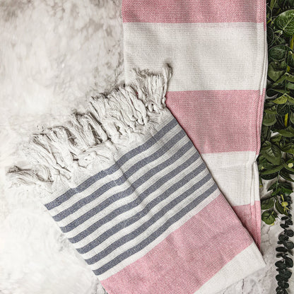 Mediterranean Cotton Bath Towel 180GSM Lightweight Gray Blue Summer - - Textiles & Pillows