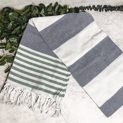 Mediterranean Cotton Bath Towel 180GSM Lightweight Gray Blue Summer - - Textiles & Pillows