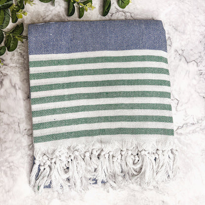 Mediterranean Cotton Bath Towel 180GSM Lightweight Gray Blue Summer - - Textiles & Pillows