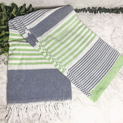 Pop Of Summer Turkish Towel 180GSM Lightweight Cotton Peshtemal Beach Bath Towel With Fringe - - Home & Garden
